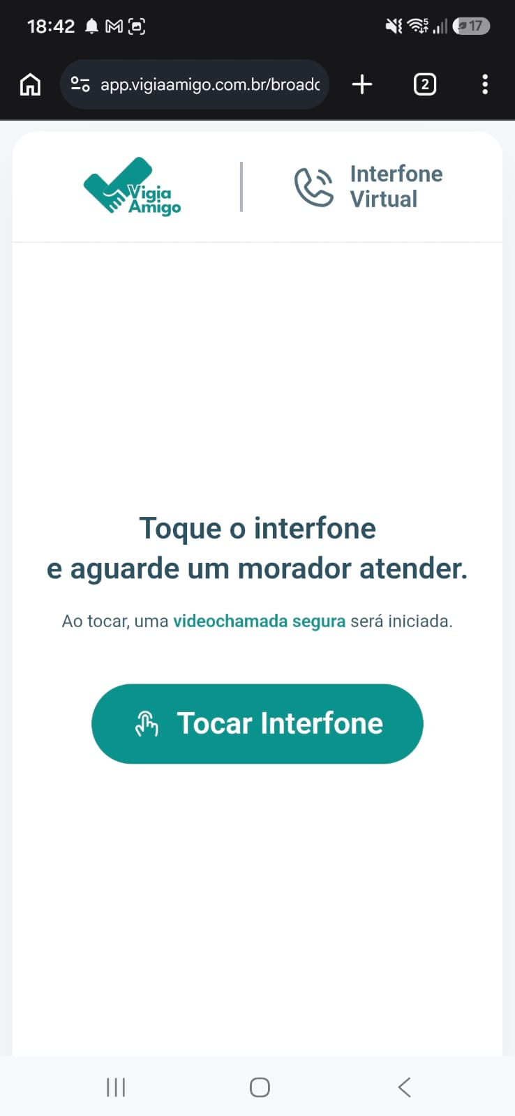 Interfone no aplicativo