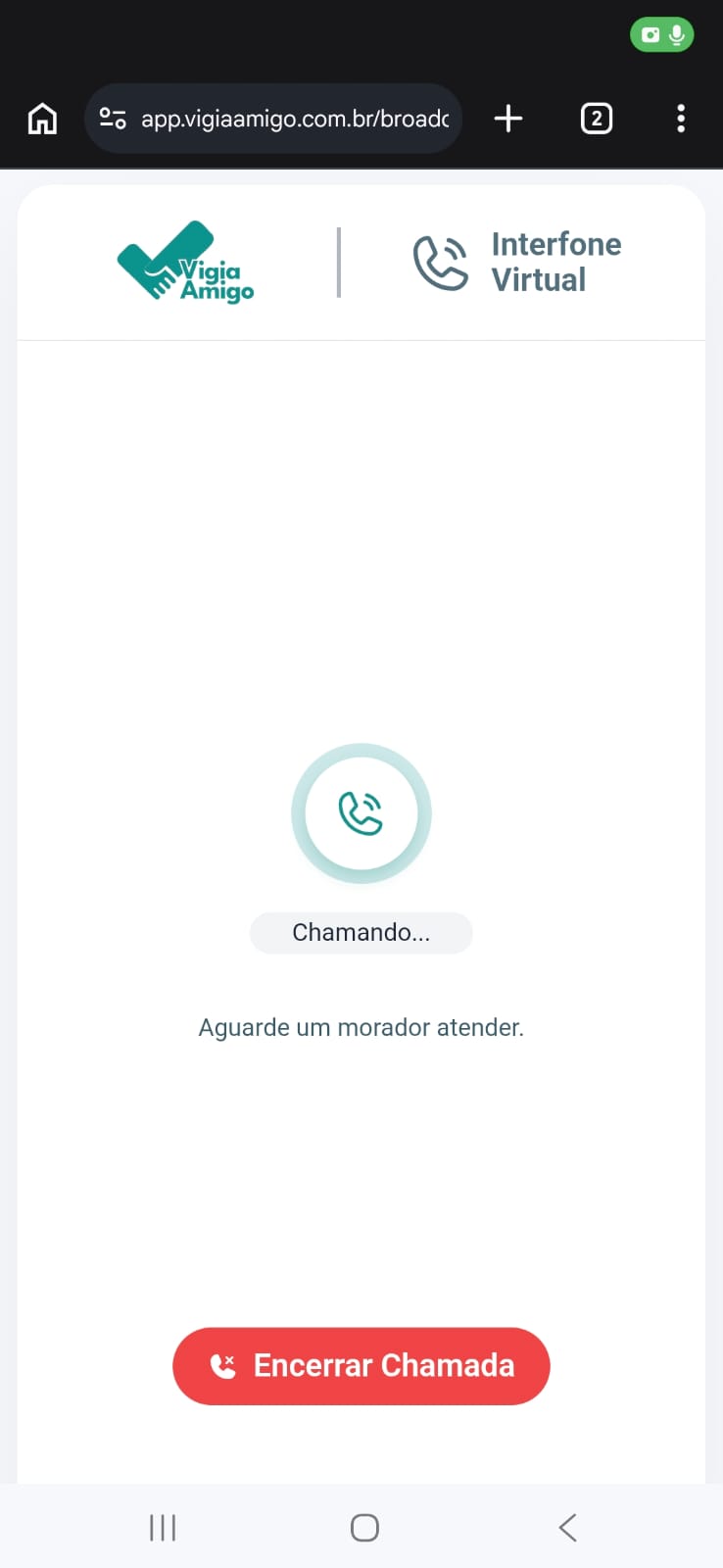 Chamada de interfone no app OnlineGuard