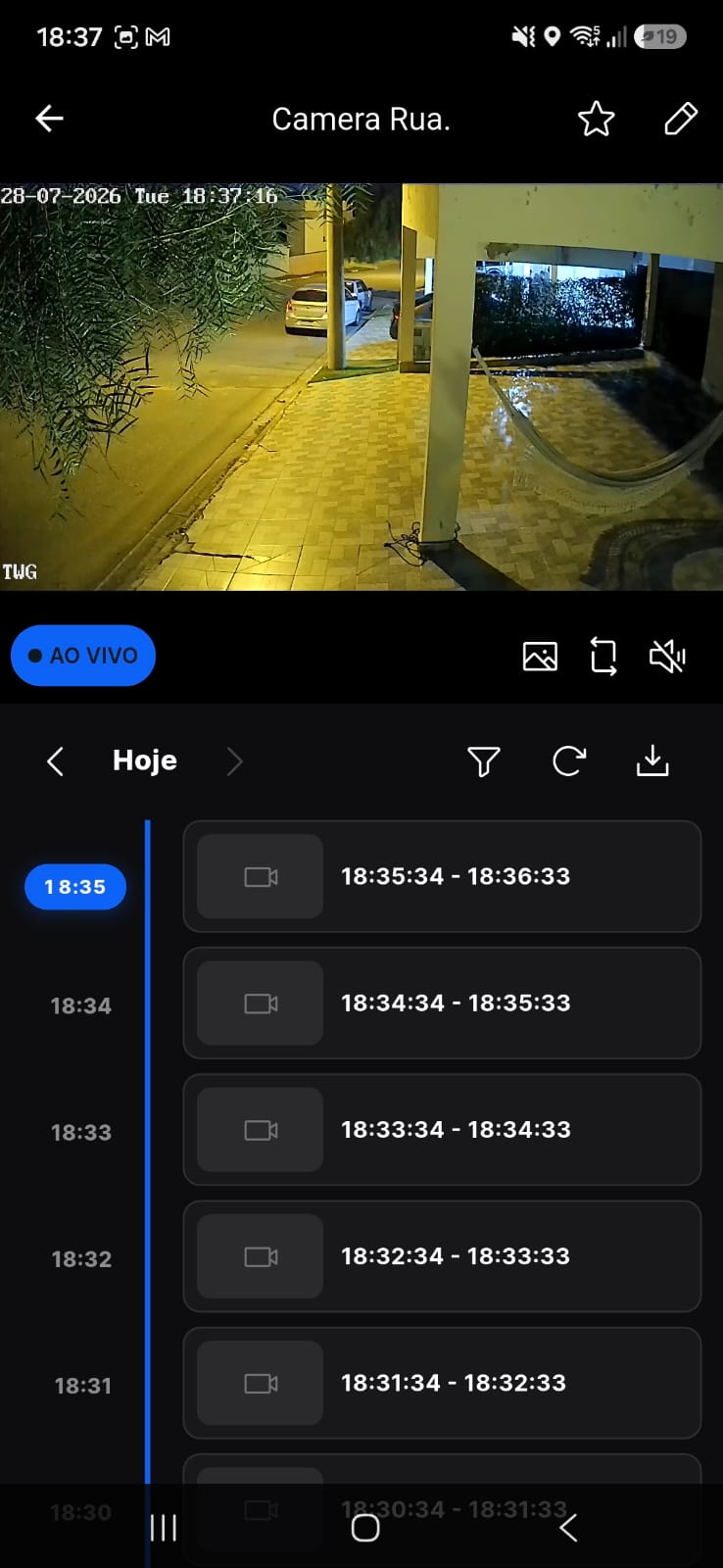 Câmera ao vivo no aplicativo OnlineGuard