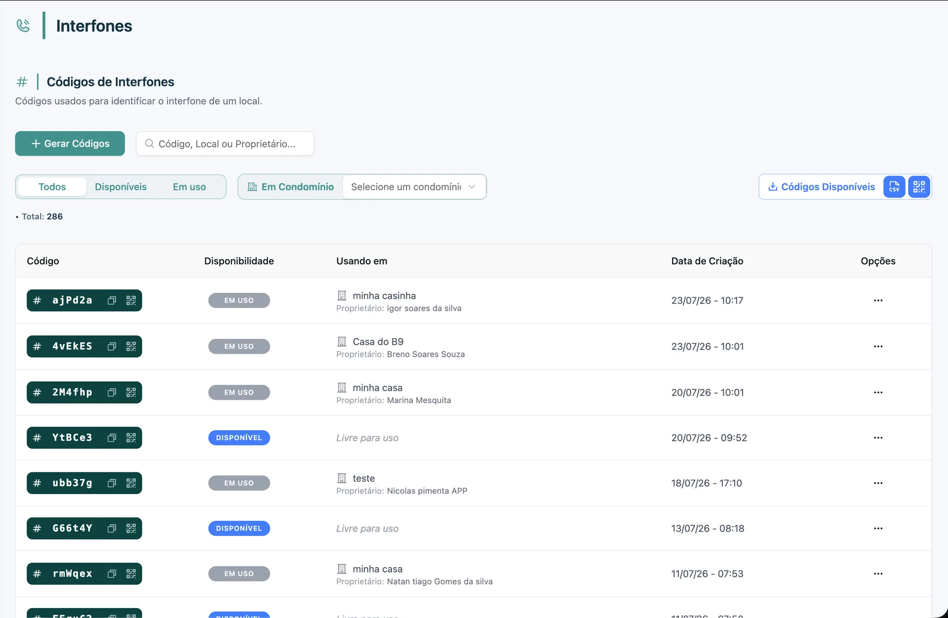 Gestão de interfones na plataforma OnlineGuard