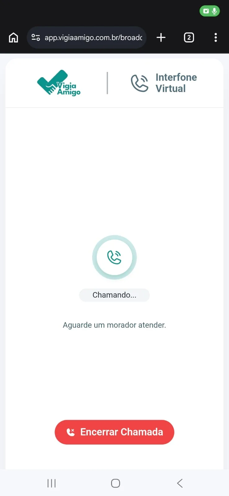 Chamada de visitante no aplicativo OnlineGuard