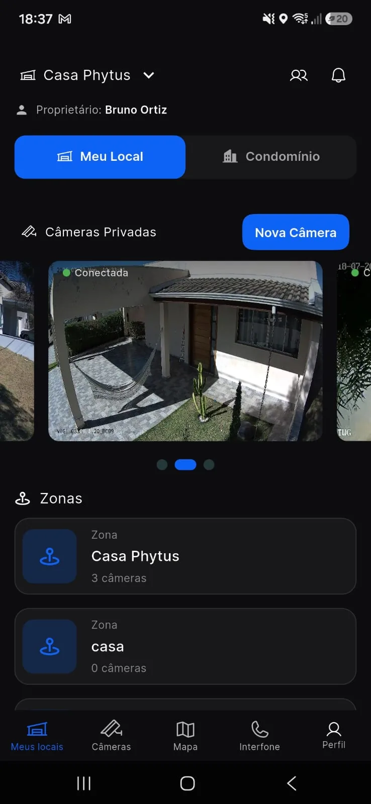 Lista de câmeras no aplicativo OnlineGuard